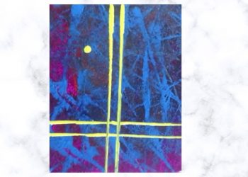 Painting Tutorial | Dark Abstract Art Sponge Art with Blue and Yellow | Acrylics on Canvas | Artwork