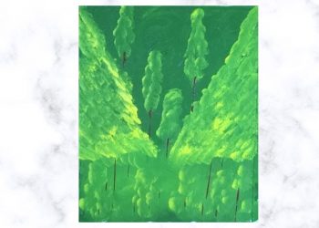 Canvas Abstract Art Painting | Green Background Pine Trees | Daily Challenge