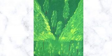Canvas Abstract Art Painting | Green Background Pine Trees | Daily Challenge
