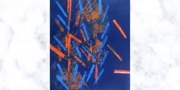 Painting Tutorial | Blue Painting With Red Palette Knife Abstract Art | Acrylics on Canvas | Artwork