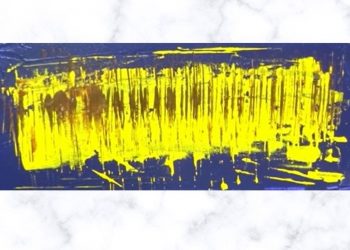 Painting Tutorial | Blue Background Yellow Brown Abstract Art | Acrylics on Canvas | Artwork