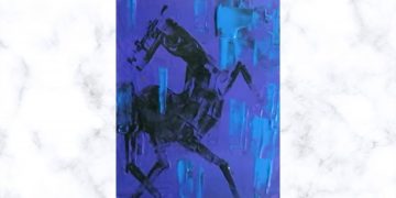 Painting Tutorial | Blue Purple Background Black Abstract Horse Art | Acrylics on Canvas | Abstract